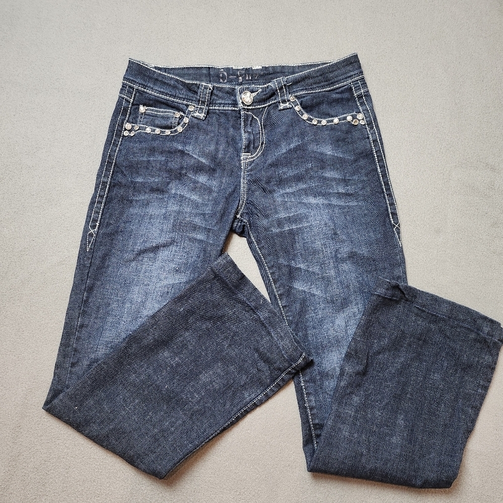 Bootcut Jeans Crystal Pockets D-Fuz - Sz 9/10 Boot Cut Bling Y2k - Picture 6 of 15